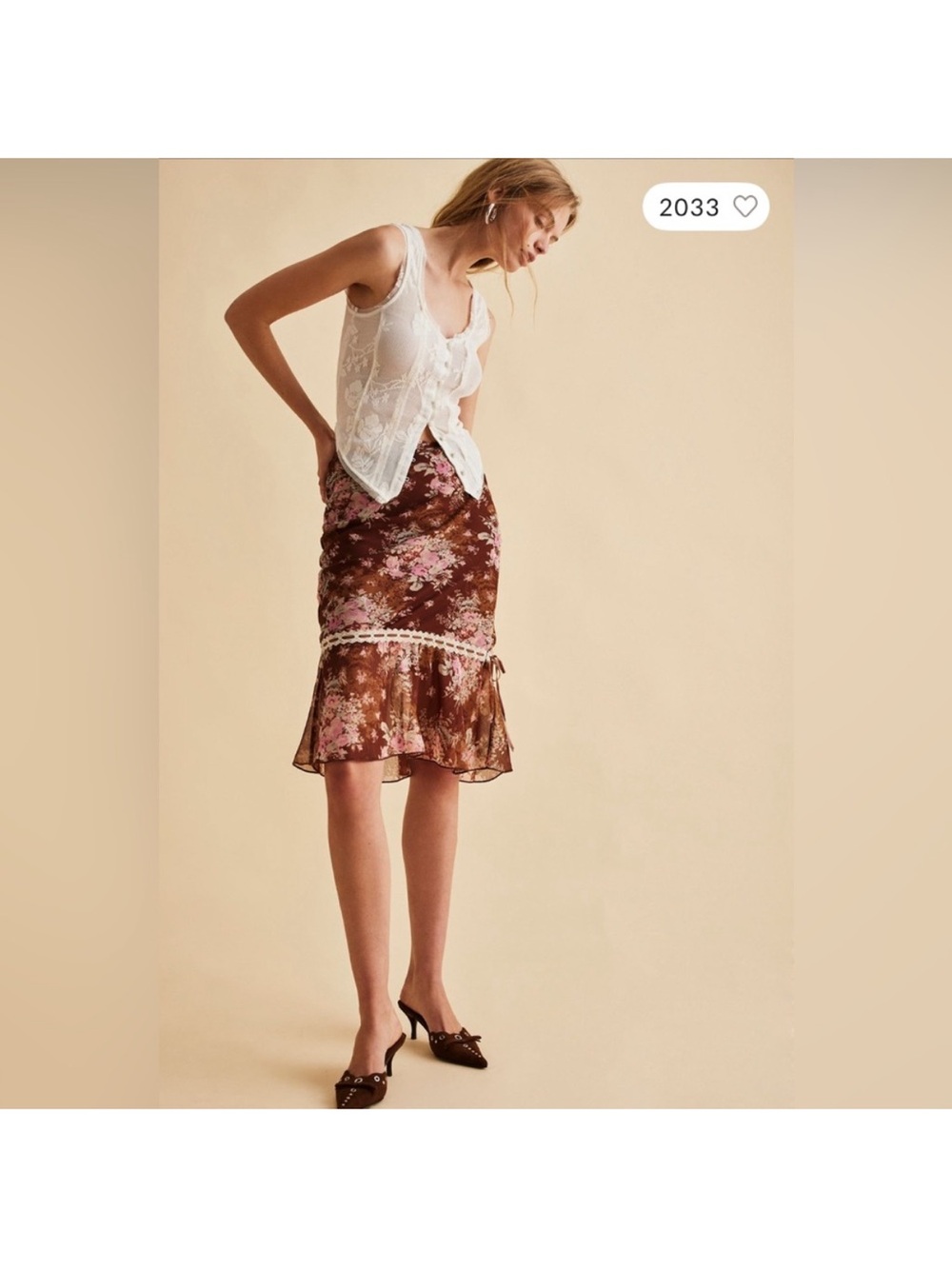 Free People Romantic Roses Midi Skirt Chocolate Combo size 2